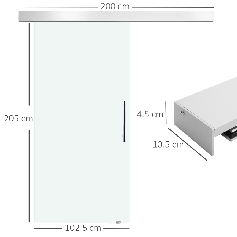 HOMCOM Porta Scorrevole Interna in Vetro Smerigliato con Binario B1 e Maniglia per Bagno Cucina Studio Vetro 205x 102.5x 0,8cm