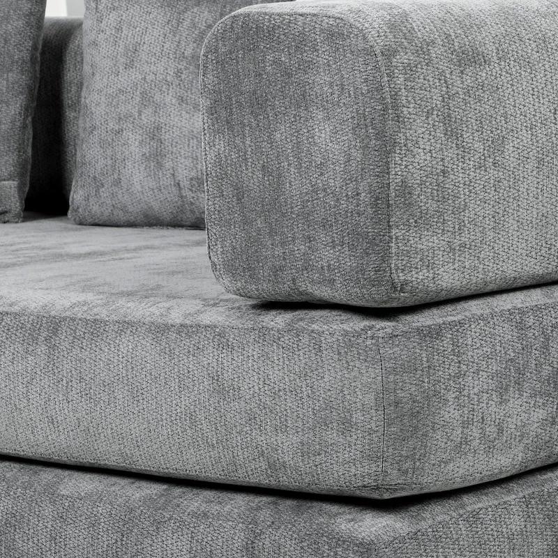 HOMCOM Canapé Convertible 3 Places Compressé 5 en 1, Canapé-Lit en Chenille 205cm, Assise Profonde, 2 Coussins, Gris
