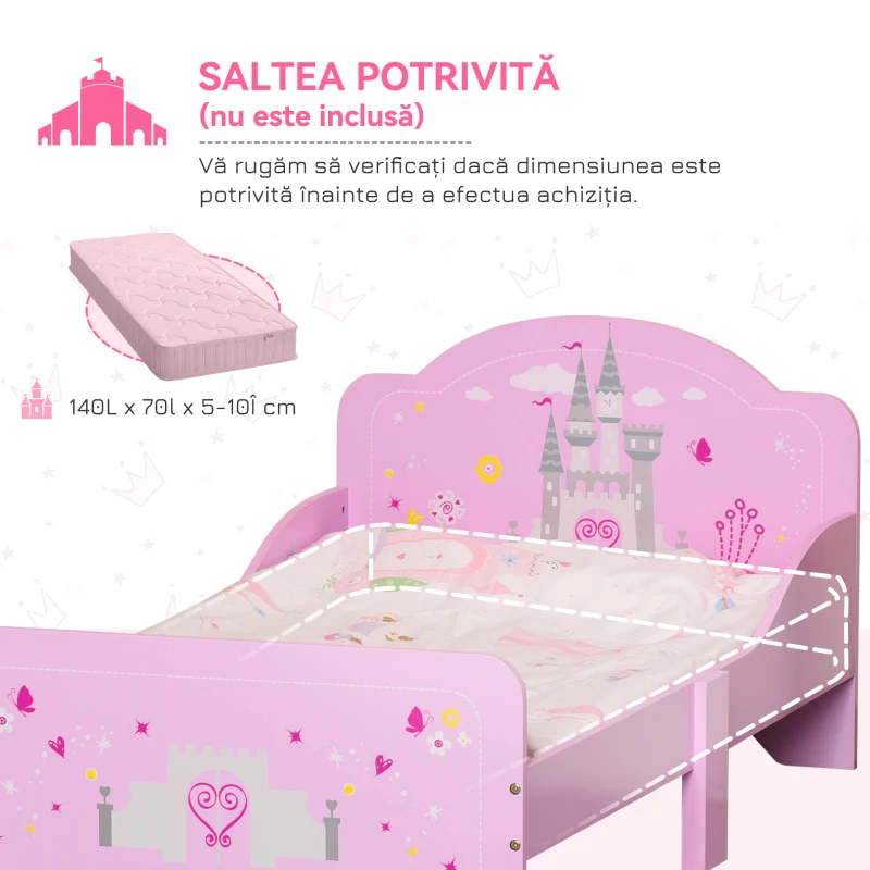 Homcom Pat Copii Roz – 143×73×60 cm, Lemn, pentru Varste 3-6 Ani