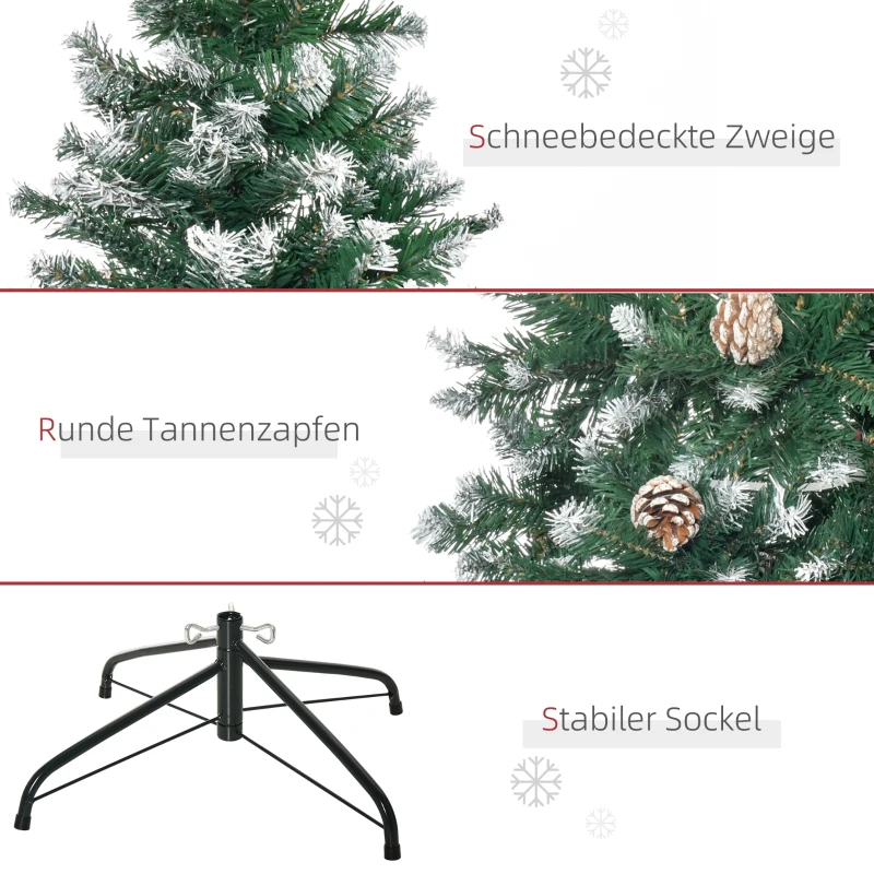 HOMCOM Künstlicher Weihnachtsbaum 180 cm Kieferbaum künstlich mit 59 Zapfen, Schnee, 1111 Spitzen für drinnen