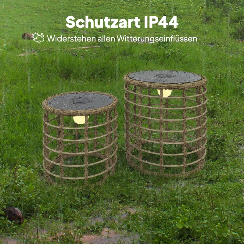 Outsunny Solar Stehlampe 2er Set Rattan Solarlampen mit Lichtsensor LED Solarleuchte im Boho-Stil IP44