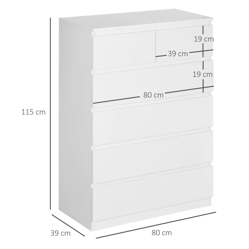 HOMCOM Cómoda Moderna com 6 Gavetas Cómoda de Madeira para Dormitório Entrada Sala de Estar 80x39x115cm Branco