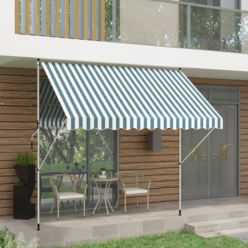 Outsunny Klemmarmmarkise mit Faltarm Höhenverstellbar Wetterbeständig 300 cm × 150 cm x 280 cm Grün+ weiß
