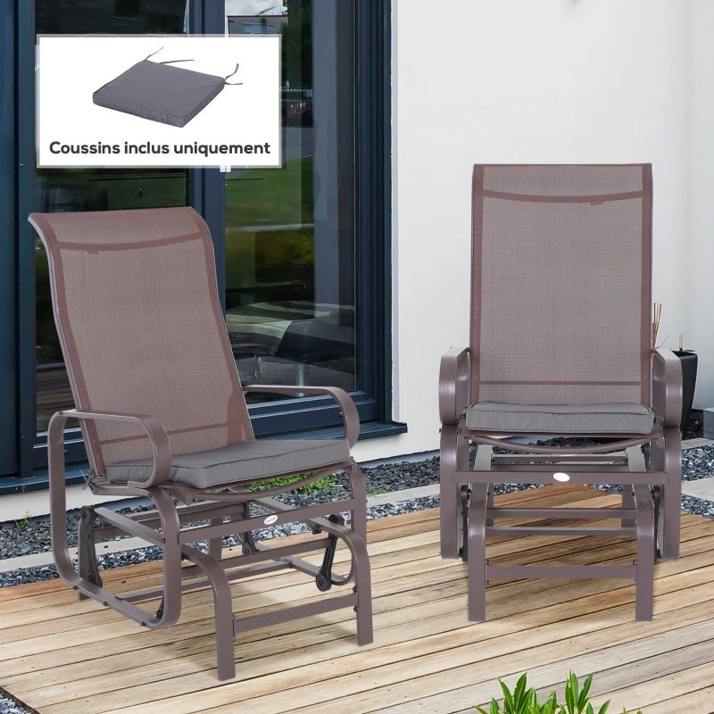 Outsunny Lot de 2 Coussins de chaise de jardin Coussin chaise extérieur Coussins d'assise déhoussables Rembourrage 5 cm Tissu Polyester dim. 45L x 45l cm Gris foncé