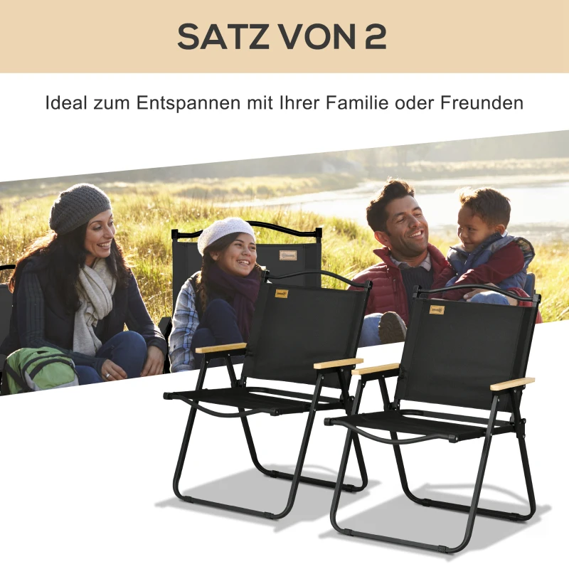 Outsunny Campingstühle, 2 x Strandstuhl, faltbar, Stahl, Holzoptik, Schwarz