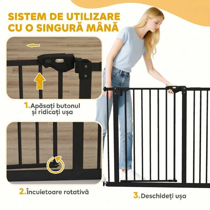 PawHut Poartă pentru câini reglabilă cu închidere automată, din oțel și plastic, 74-100x77 cm, negru