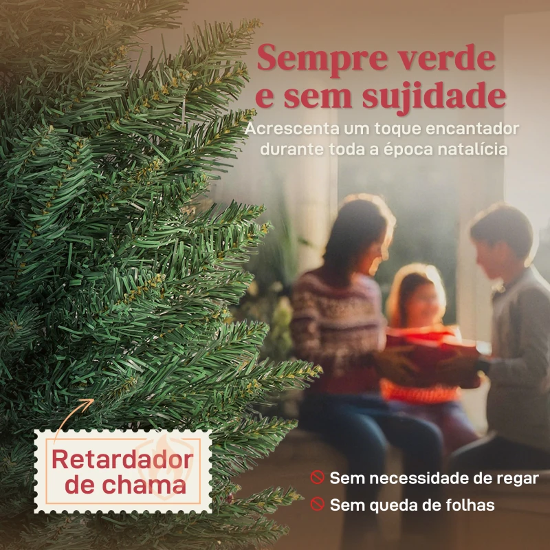 HOMCOM Árvore de Natal Slim 210 cm Árvore de Natal Artificial com 401 Ramos Suporte Metálico Decoração para Interior Verde