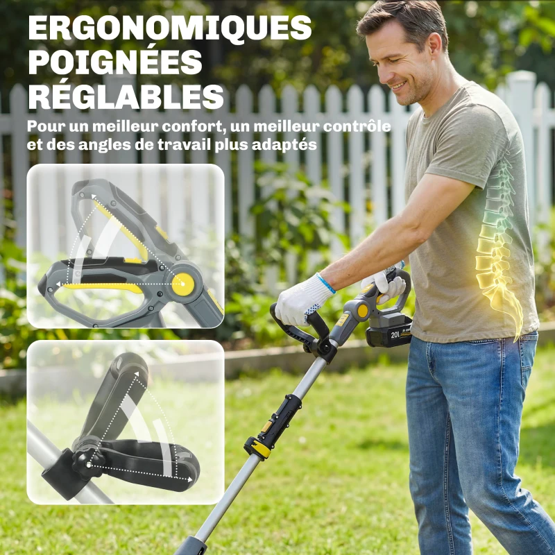 Outsunny Motobineuse sans Fil Motoculteur Électrique 18V 355W avec 2 Batteries 4,0Ah Léger et Anti-mal de Dos, Largeur 20cm Gris