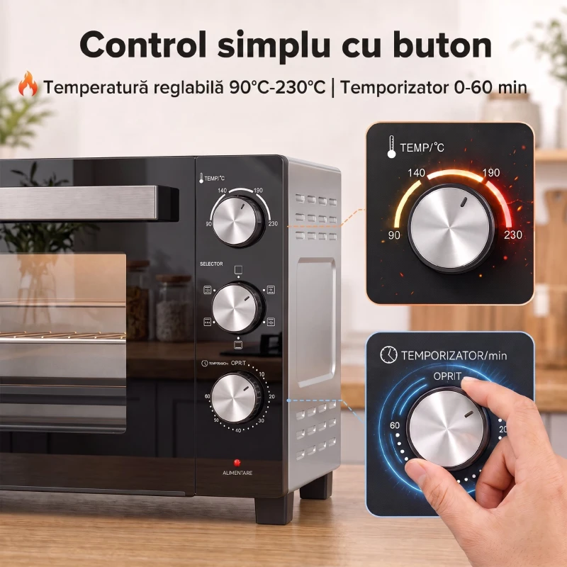 HOMCOM Cuptor electric 1500W 36L, max. 230°C, timer 60 min, grătar, tavă și mâner pentru tavă