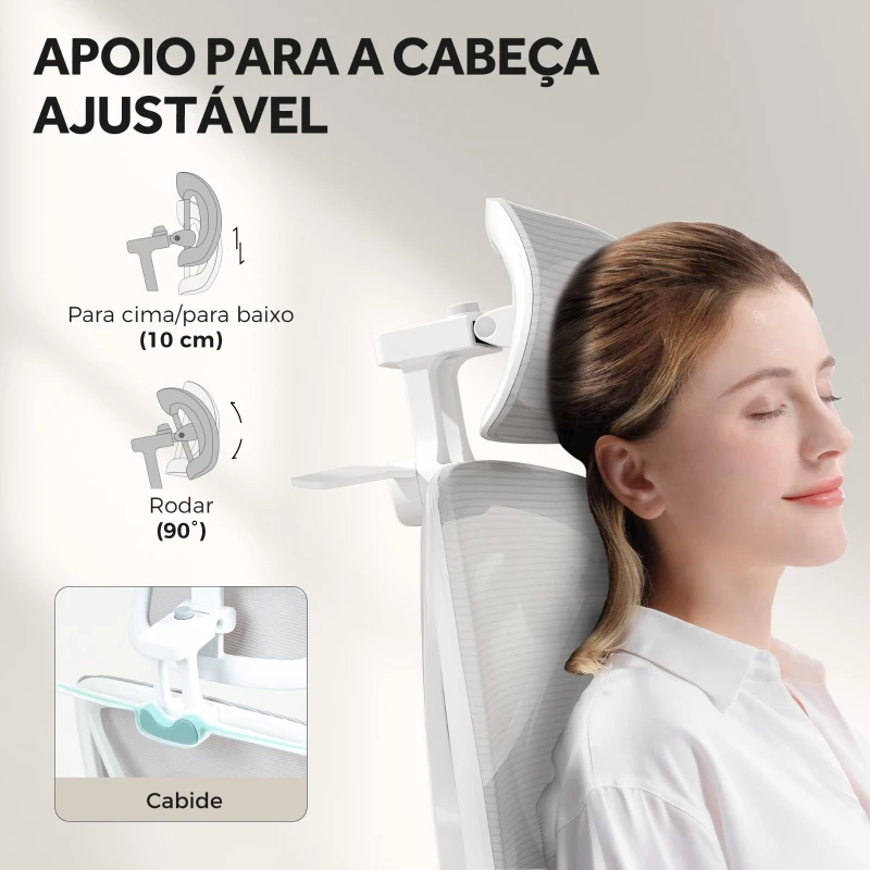 HOMCOM Cadeira de Escritório de Malha Reclinável com Apoio para a Cabeça Ajustável e Altura Regulável  71x70x109-119 cm Cinza