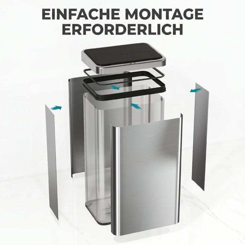 HOMCOM Sensor Mülleimer 50L Edelstahl Automatischer Mülleimer mit Soft-Close-Deckel Bewegungssensor 35,5 x 26 x 67 cm Silber