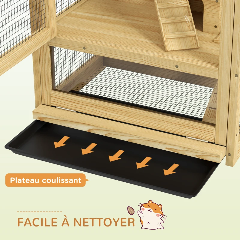 PawHut Cage pour hamsters ou petits animaux en bois 5 niveaux avec échelle niche balançoire 54 x 38 x 131 cm naturel