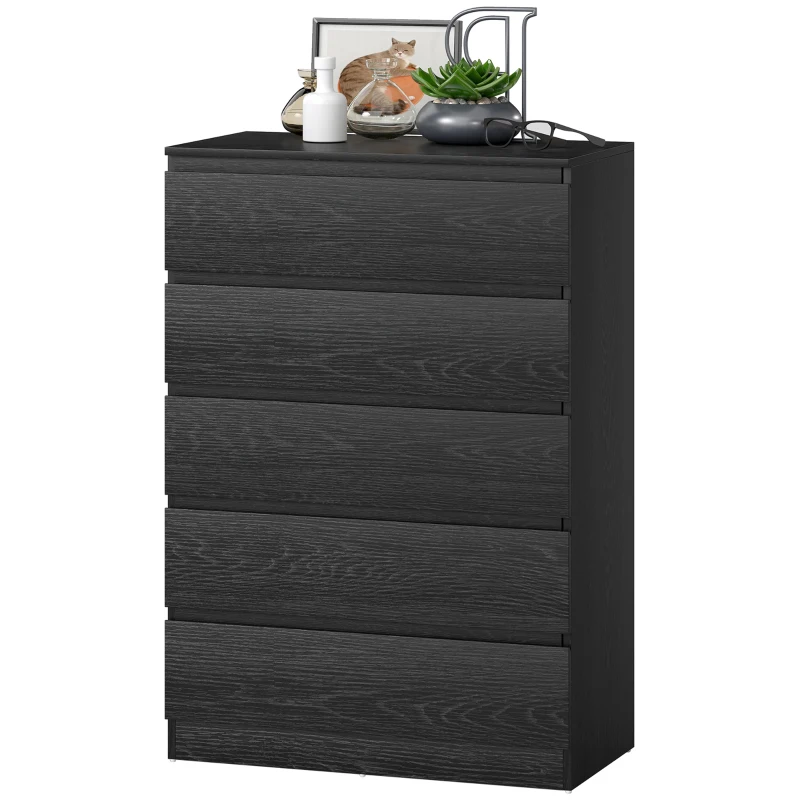 HOMCOM Cómoda 5 Gavetas Cômoda para Quarto Móvel de Arrumação Estilo Moderno 77x40x111,5 cm Preto Veteado