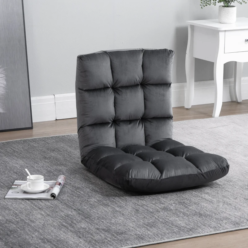 HOMCOM Sessel Gästematratze Bodensessel, verstellbare Rückenlehne, Velouroptik, 55 cm x 71 cm x 53,5 cm, Grau
