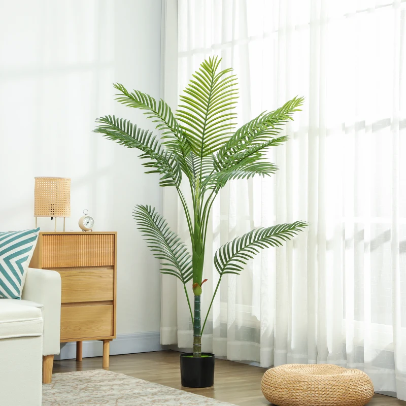 HOMCOM Plantă Artificială Areca Palm, Înălțime 150 cm, pentru Interior, cu Ghiveci, Decorațiune pentru Casă și Birou, Verde