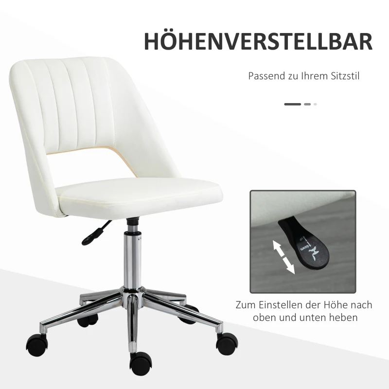 Vinsetto Höhenverstellbarer Schreibtischstuhl mit Rollen, 360° drehbar, Jakobsmuschel-Form, Schaumstoff, 49 x 60 x 79-91 cm, Cremeweiß