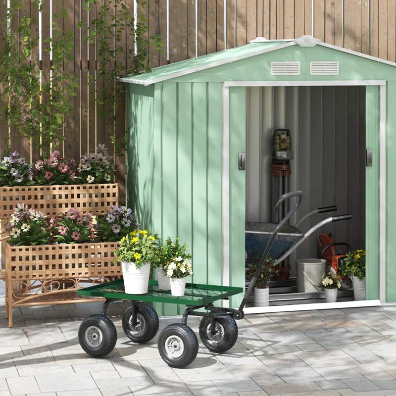 Outsunny Cărucior de grădină din oțel cu capacitate de 150 kg și mâner acoperit, 94x48.5x100 cm, negru și verde