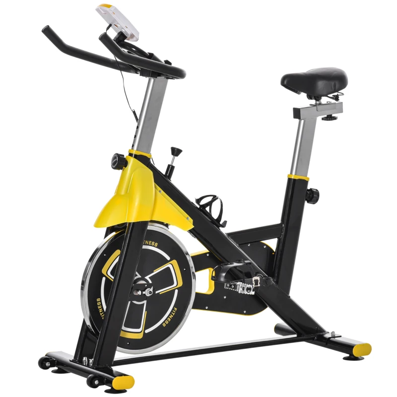 HOMCOM Bicicleta Estática com Resistência Ajustável Ecrã LCD Guiador e Assento Ajustáveis  45,5x100x101-113 cm Amarelo e Preto