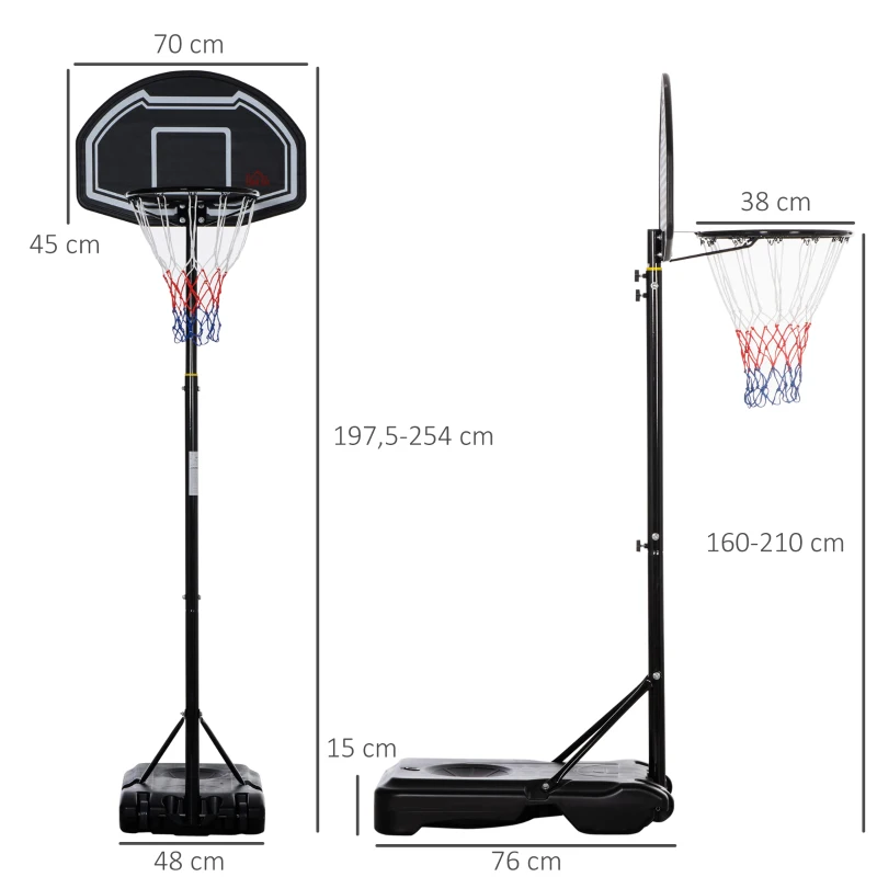 HOMCOM Basketballkorb Outdoor für Jugendliche, 160-210 cm Höhenverstellbarer Basketballständer mit Rollen