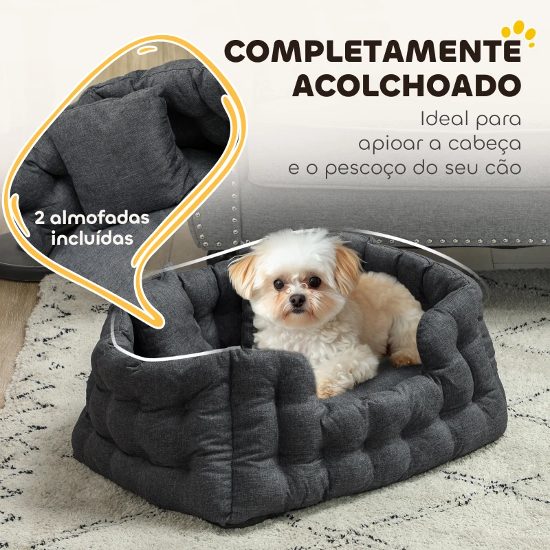 PawHut Cama para Cães Pequenos Cama para Animais de Estimação com 2 Almofadas e Base Antiderrapante 70x50x30 cm Cinza