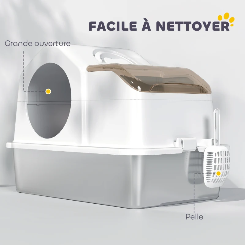 PawHut Maison de toilette pour chat avec couvercle amovible, bac à litière chat fermé côtés hauts, 60,5x40,5x45cm, blanc