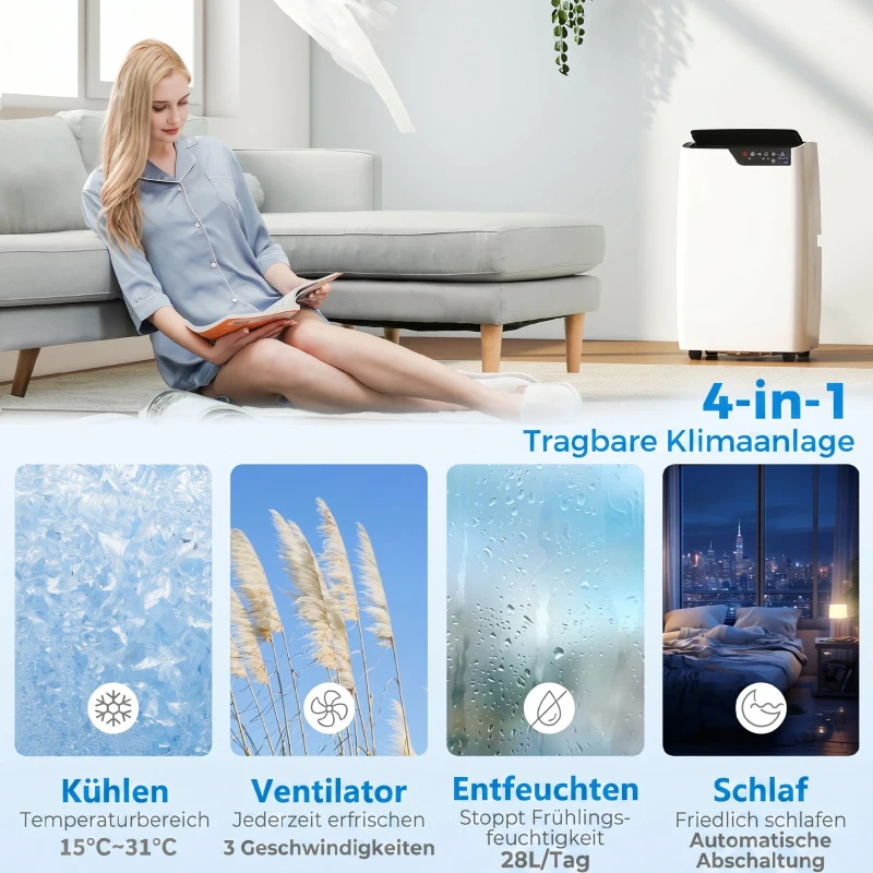 HOMCOM Tragbare Klimaanlage 12000 BTU, Klimagerät mit Kühl-, Entfeuchtungs-, Ventilator- , Schlafmodus, WiFi Sprachsteuerung