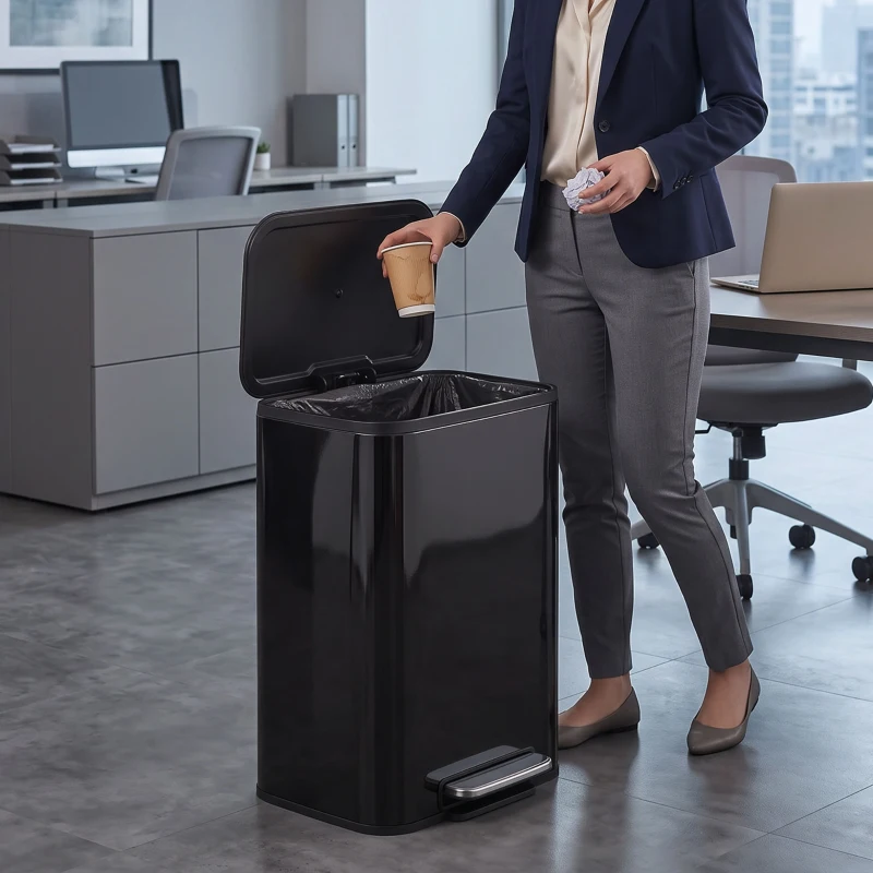 HOMCOM 50L Kitchen Bin, Metal Pedal Rubbish Bin with Soft Close and Stay-Open Lid, Removable Inner Bucket, High Gloss Black