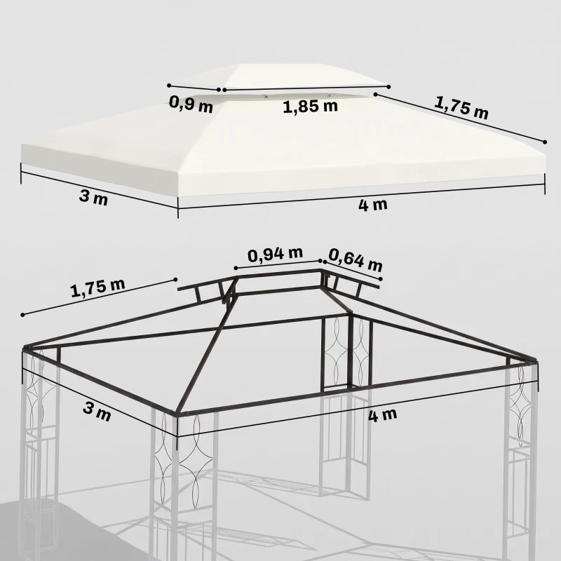 Outsunny Ersatzdach für Pavillon 3 x 4 m wasserabweisend Pavillondach mit Doppeldach Ersatzbezug für Gartenpavillon Ersatzteile aus Polyester-Stoff Cremeweiß