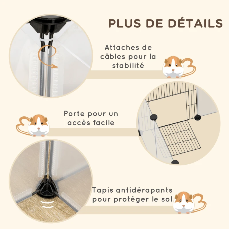 PawHut Enclos parc modulable pour petits animaux 20 panneaux pour cochons d'Inde hérisson 175 x 70 x 45 cm blanc