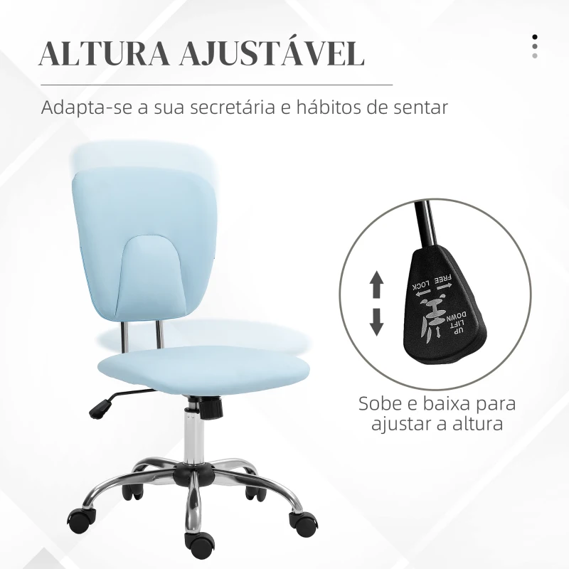 Vinsetto Cadeira de Escritório Giratória de Couro PU com Altura Ajustável e Função Basculante 50x54x87,5-96,5 cm Azul Claro