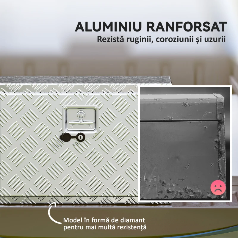 HOMCOM Cutie pentru Unelte de 76L din Aluminiu cu Încuietoare, 2 Chei și Mâner Lateral, 60,9x35,5x40,6 cm, Argintiu
