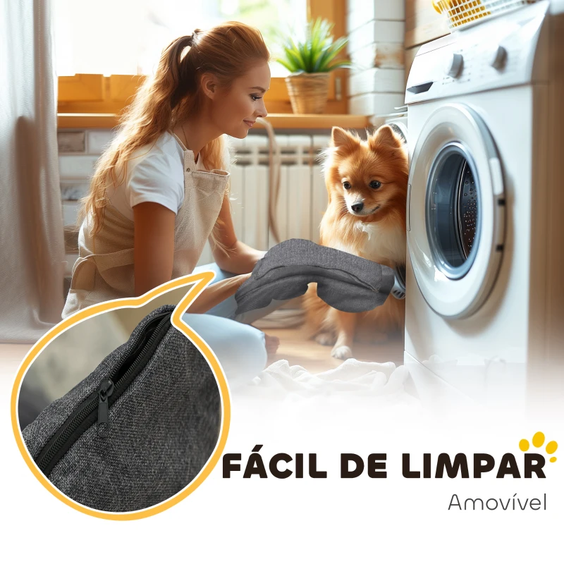 PawHut Cama para Cães Pequenos Cama para Animais de Estimação com 2 Almofadas e Base Antiderrapante 70x50x30 cm Cinza