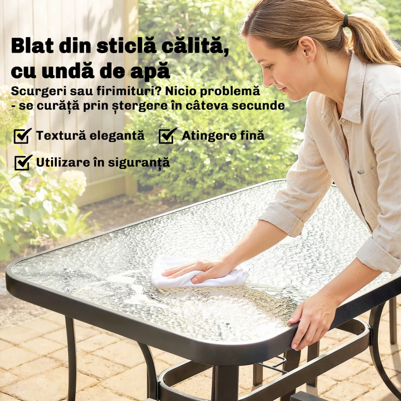 Outsunny Set de Prânz Grădină cu Orificiu pentru Umbrelă, Masă, Scaune pentru 4, Gri Deschis