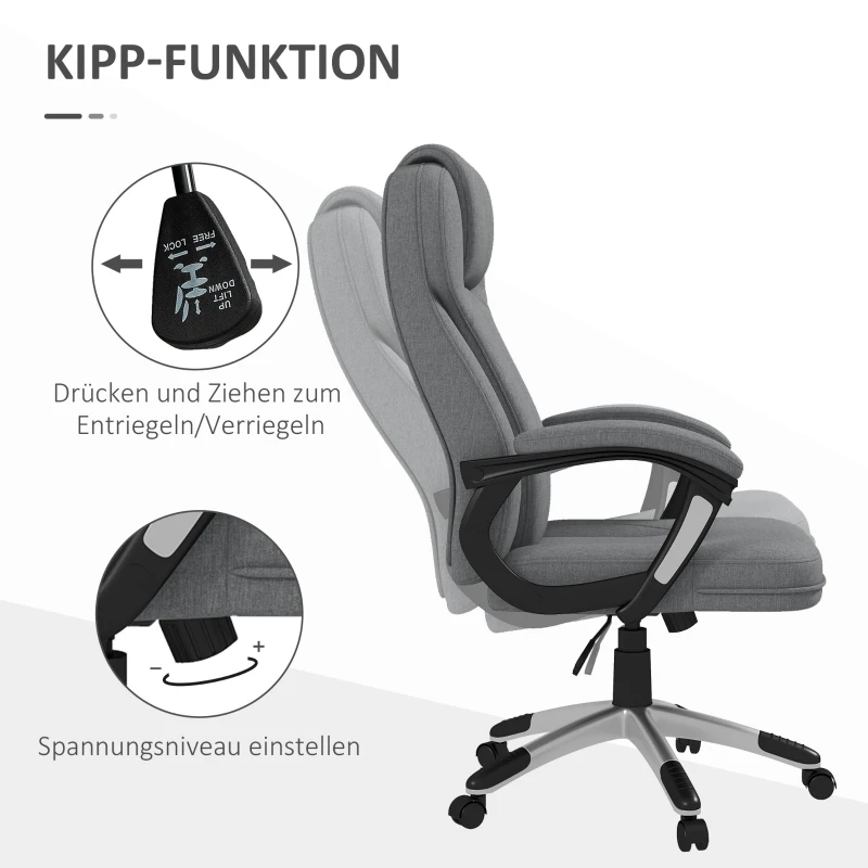 Vinsetto Bürostuhl Schreibtischstuhl Chefsessel, höhenverstellbar, Wippfunktion, 6 cm x 75 cm x 120 cm, Grau(m-5)