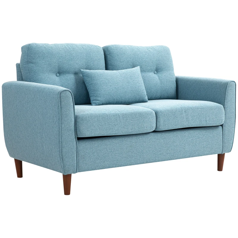 HOMCOM Sofá de 2 Lugares para Sala com Apoio de Braços Almofadas e Assento Acolchoado Capa de Almofada Lavável 140x78x83 cm Azul Claro