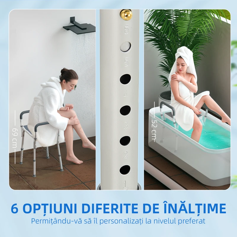 HOMCOM Scaun Reglabil de Duș cu Mânere, Multicolor