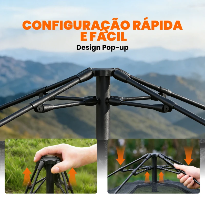Outsunny Tenda de Campanha Instantânea, Janelas de Rede e Bolsa de Transporte Impermeável para 2-3 Pessoas, Caqui