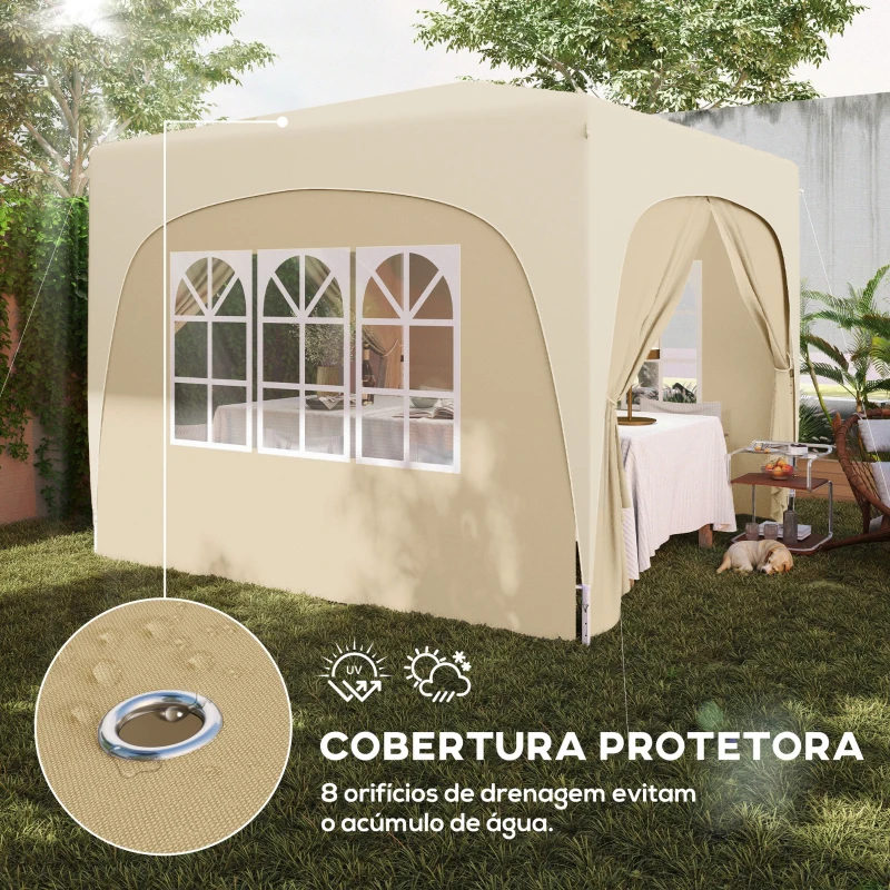 Outsunny Tenda Dobrável 3x3 m com Painéis Laterais UPF50+ Tenda de Jardim com Altura Ajustável e Bolsa de Transporte Areia