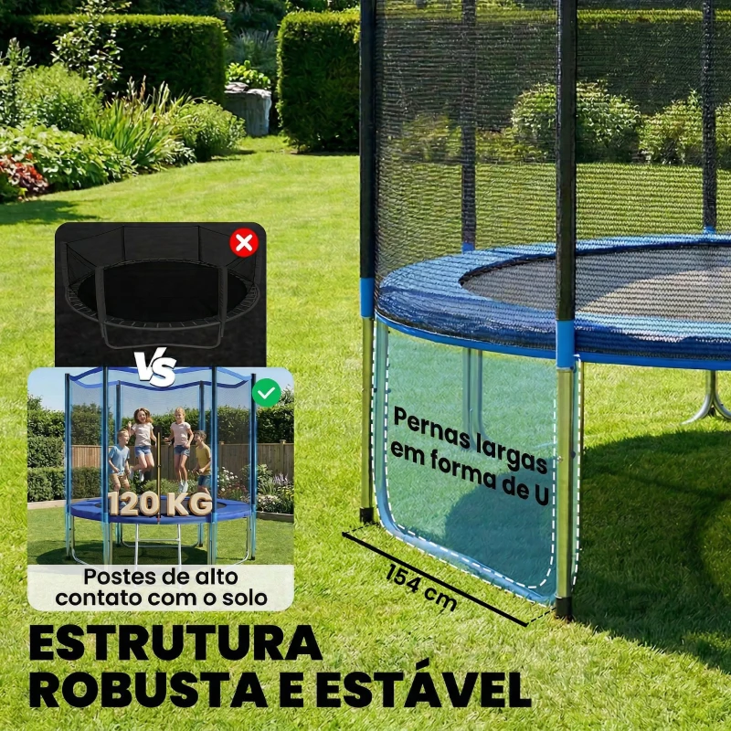SPORTNOW Trampolim para Crianças Exterior Ø305 cm com Rede de Segurança Escada Acolchoamento de Molas Azul