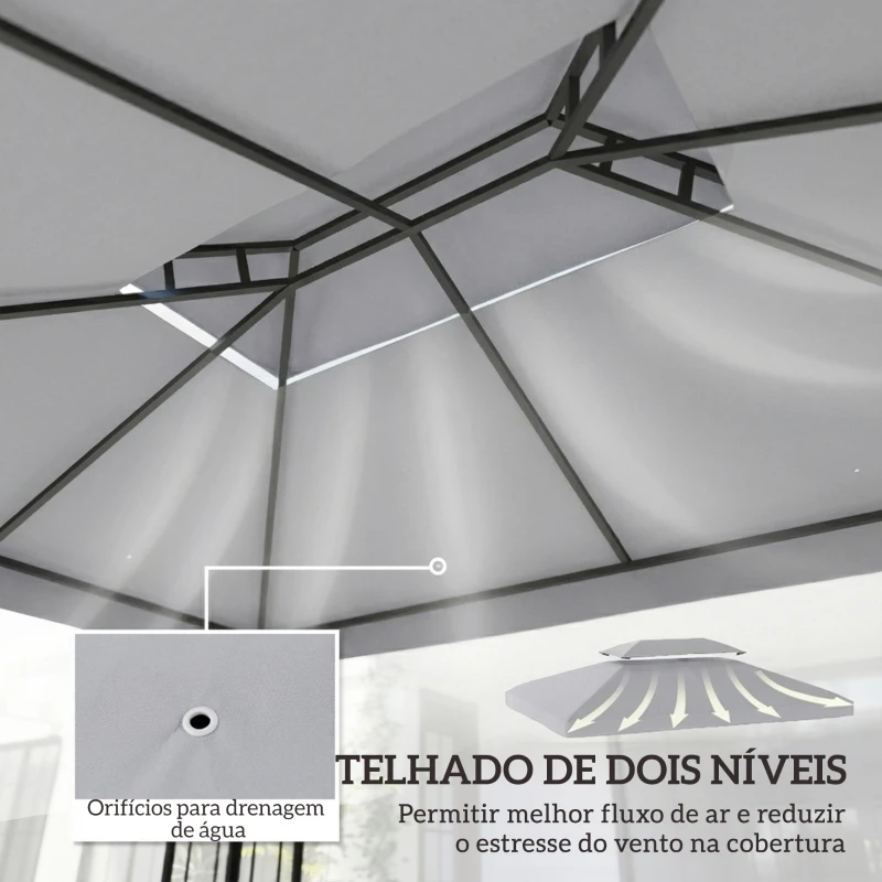 Outsunny Toldo de Substituição 4x3 m com Teto Duplo Orifícios de Drenagem e Proteção UV Apenas Toldo NÃO Inclui Estrutura Cinzento Claro