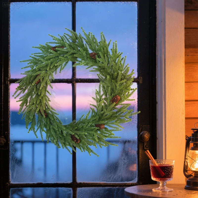 HOMCOM Weihnachtskranz mit Zapfen, Türkranz Künstlicher Weihnachtskranz für Tür Grün, Ø60 x 15 cm