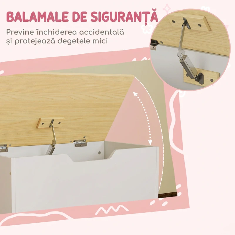 AIYAPLAY Ladă pentru jucării copii 3-8 ani cu roți, capac în formă de nor, din MDF, 59x30x53 cm, alb