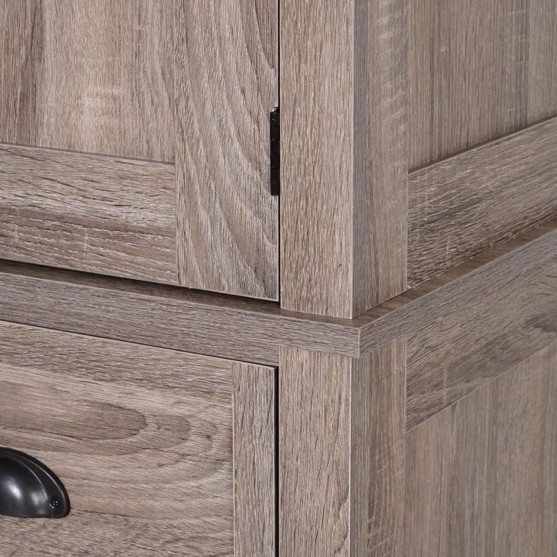 HOMCOM Küchenschrank, Hochschrank, Küchenbuffet mit 2 Schränken und Schublade, Mehrzweckschrank, Kippschutz, Sideboard, Braun, 76 x 40,5 x 184 cm