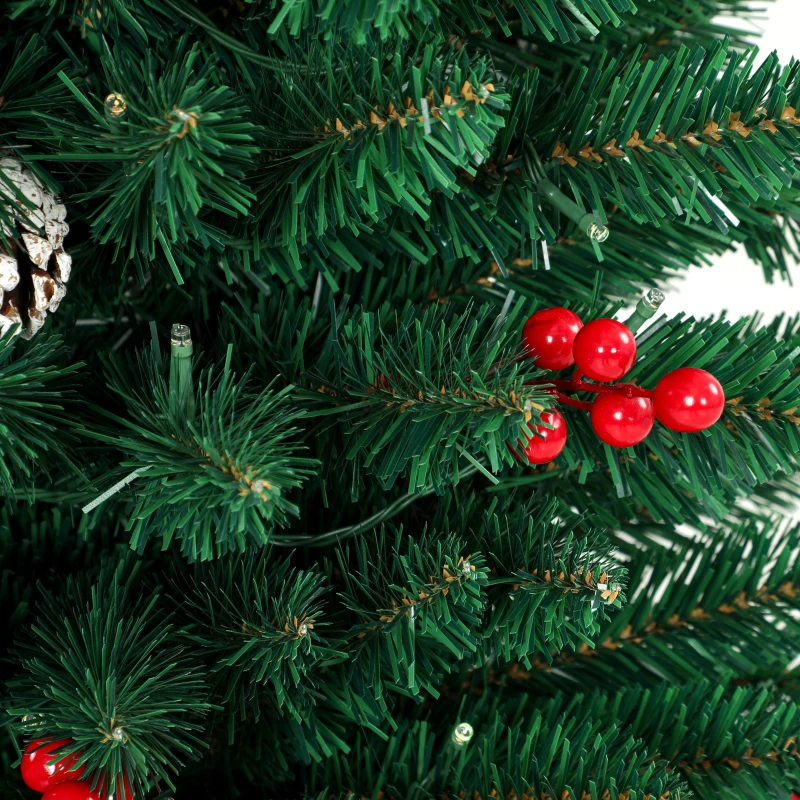 HOMCOM Sapin de Noël Artificiel Crayon 180cm, Pré-éclairé 170 LEDs, 11 Modes, 351 Branches, Télécommande, Base Amovible, Vert