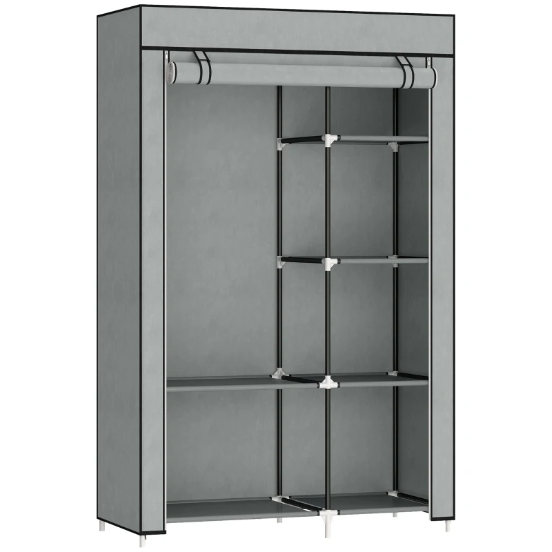 HOMCOM Roupeiro de Tecido Dobrável com 6 Prateleiras e 1 Barra de Pendurar para Dormitório Vestidor 103x43x162,5cm Cinza