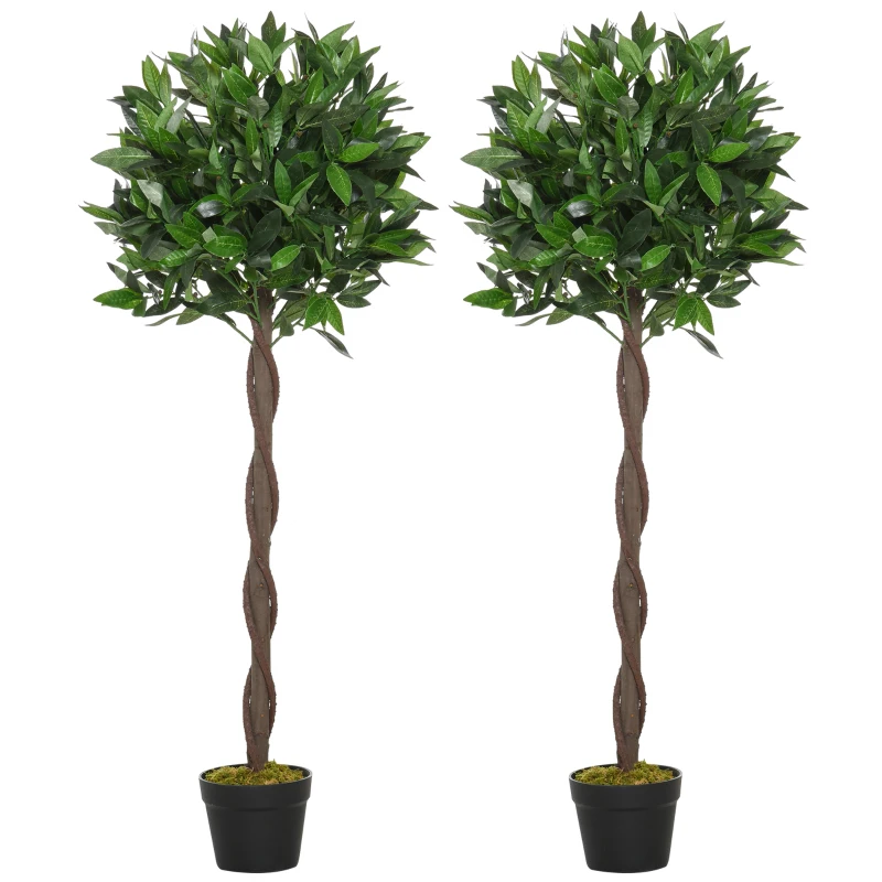 Outsunny Lauriers artificiels topiaires 1,20H m - Lot de 2 lauriers Boules artificiels - 741 Feuilles réalistes par