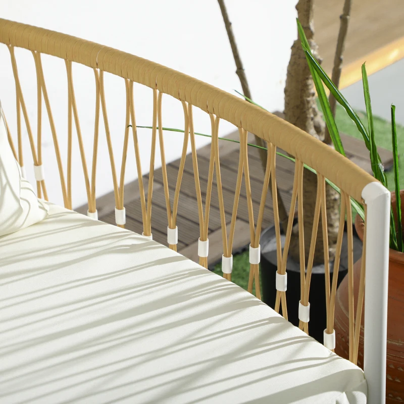 Outsunny Conjunto de Jardim Exterior com 2 Cadeiras e Mesa em Vime com Almofadas Acolchoadas para Varanda Terraço Bege e Creme