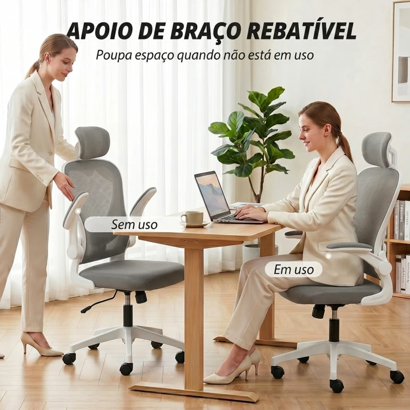 HOMCOM Cadeira de Escritório Giratória com Altura Ajustável Apoio para a Cabeça e Suporte Lombar Ajustáveis 58x63x115-125 cm Cinza