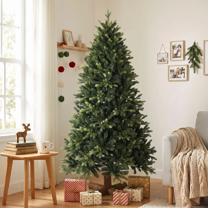 HOMCOM Brad de Crăciun artificial, 180 cm, cu 2419 vârfuri de crenguță PE & PVC, sistem pliat, verde