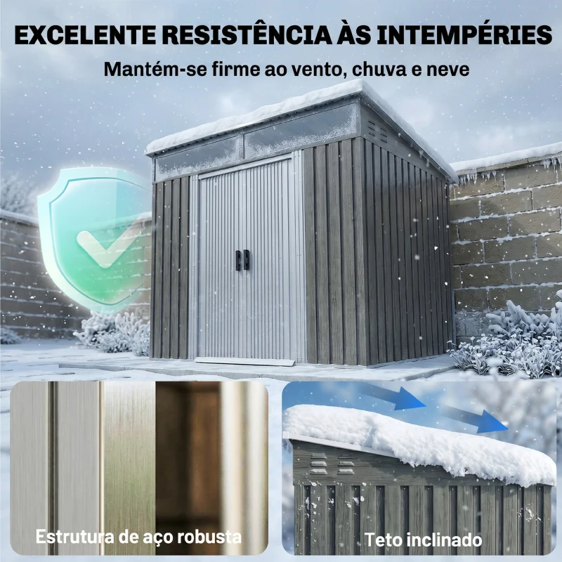Outsunny Abrigo de Jardim Exterior 2 m² 195x122x181,5 cm Abrigo Metálico com Base SEM CHÃO 2 Portas de Correr Janelas Cinza Claro